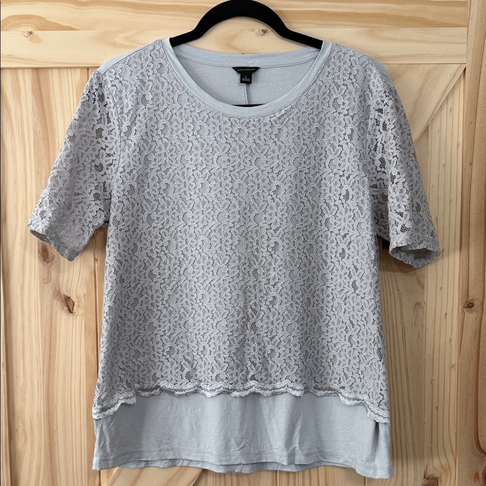 🎉3 for $10 Ann Taylor Elegant Lace Overlay Gray Top
